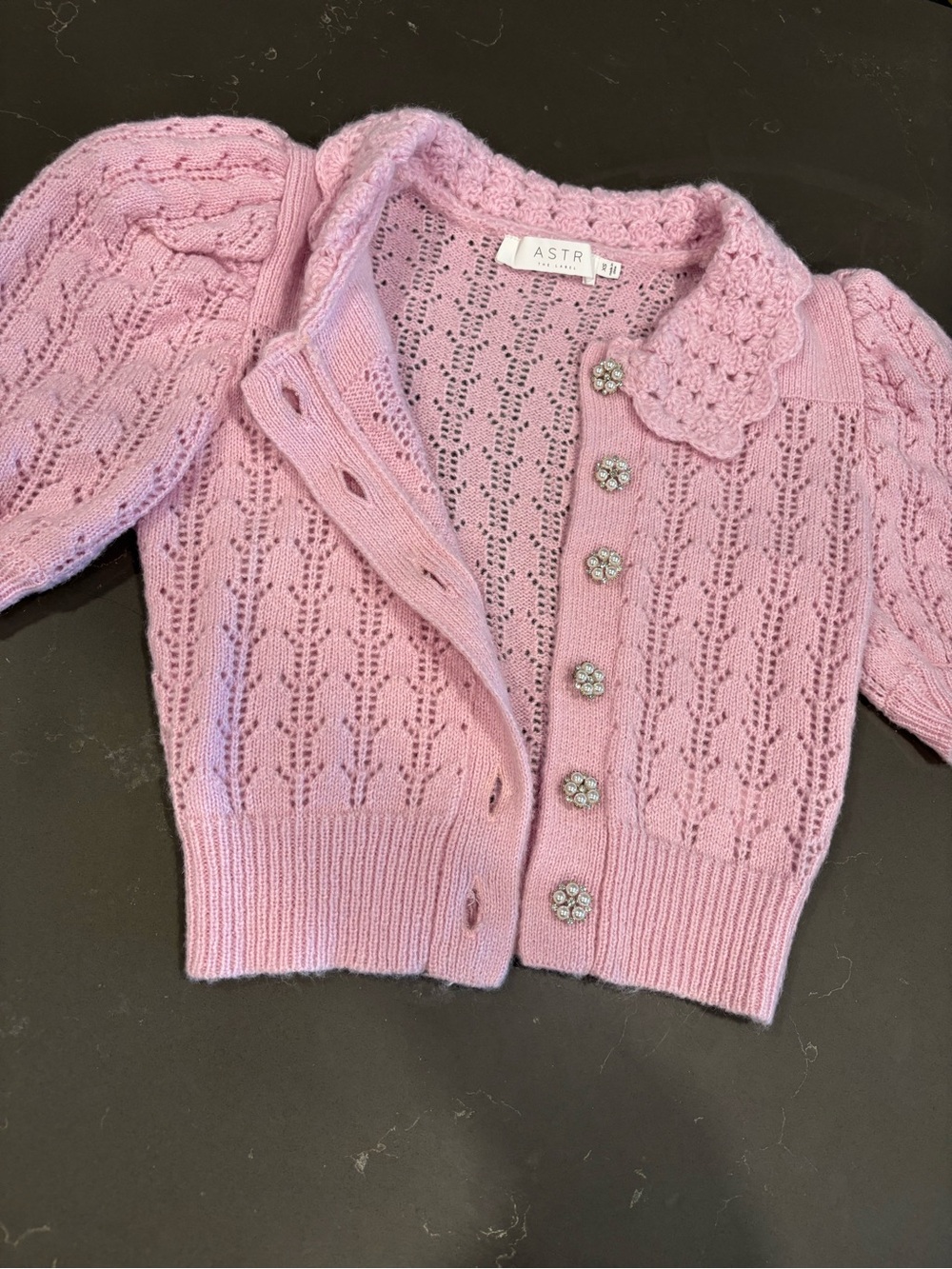 ASTR Lavender Pink Wool Knit Collar Short-Sleeve Cardigan - Picture 3 of 10
